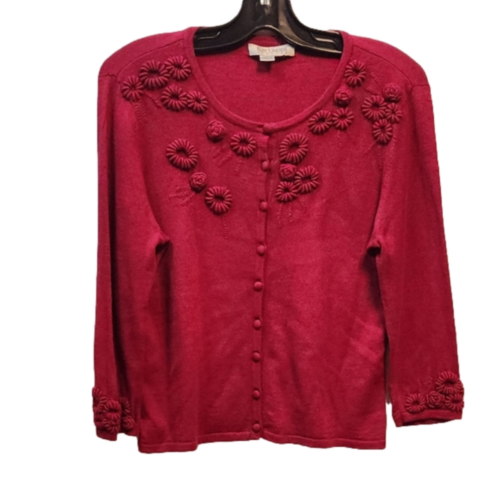 Kay Unger red/burgundy Wool Angora Blend 3/4 sleeves cardigan